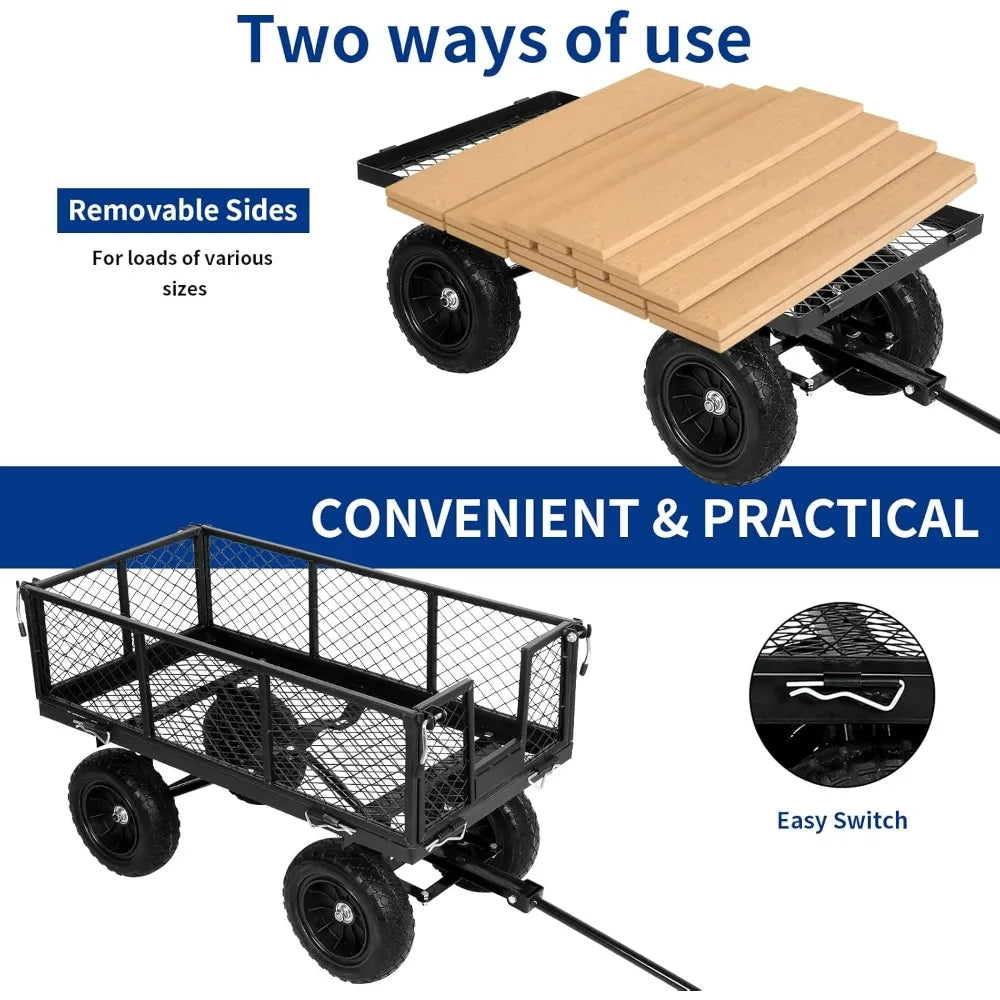 Flat Free Tire Steel Garden Cart 400 Lbs Rotating Handle