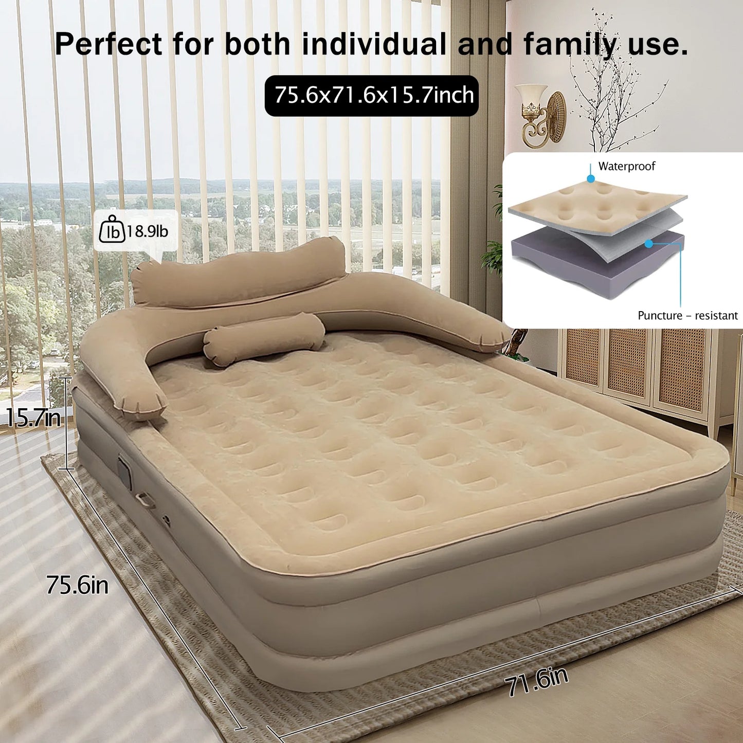 192x182x40cm Inflatable Mattress For Home And Outdoor Sleeping 1-2 Person Camping Air Cushion Portable Folding Sofa Mat