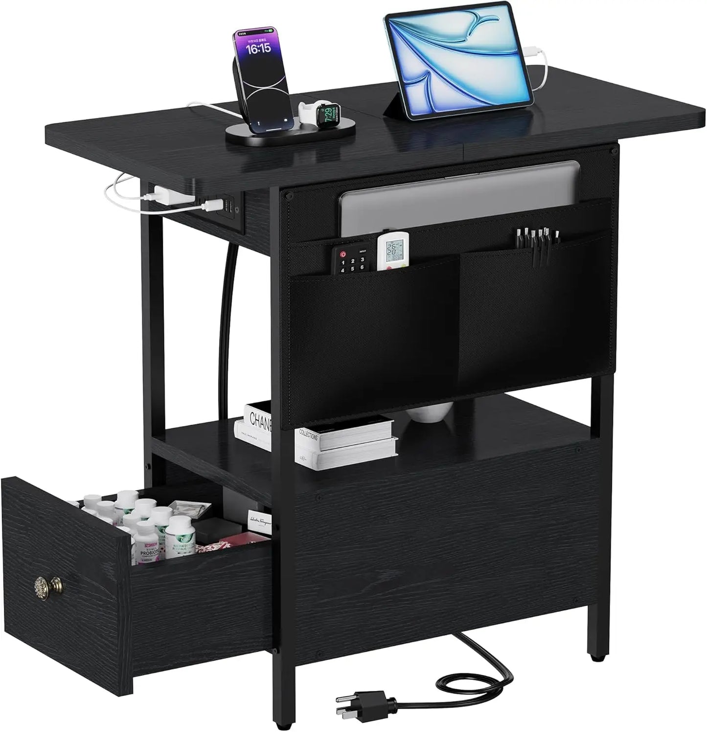 General Use Antique Style Small Side Table With Charging Station