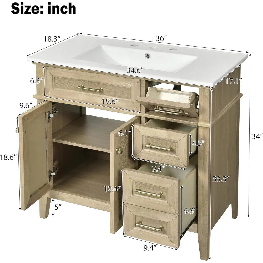 DAFIFY Bathroom Vanity With Sink 2 Doors And Three Drawers