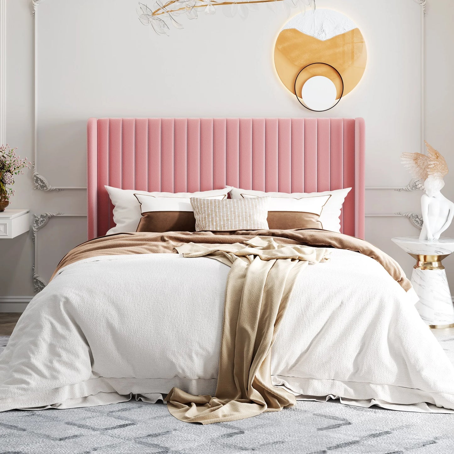 HOOMIC Velvet Upholstered Bed Frame With Wingback Headboard