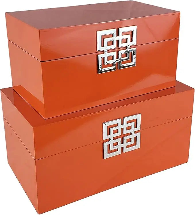 Classic Geometric Wood Storage Boxes With Hinged Lid