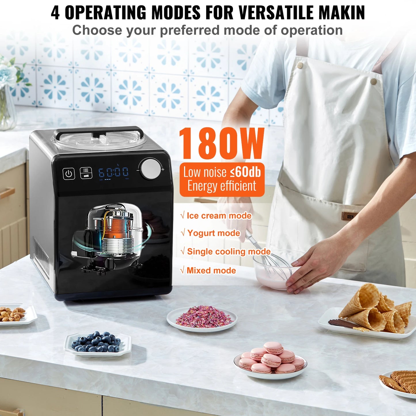 VEVOR Upright Automatic Ice Cream Maker With Built In Compressor