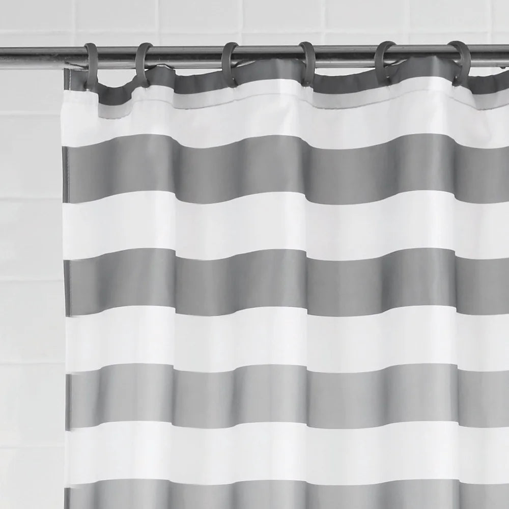 15-Piece Ombre Stripe Polyester Shower Curtain Set with Hooks and Non-Skid Bath Rugs Bathroom Décor Upgrade