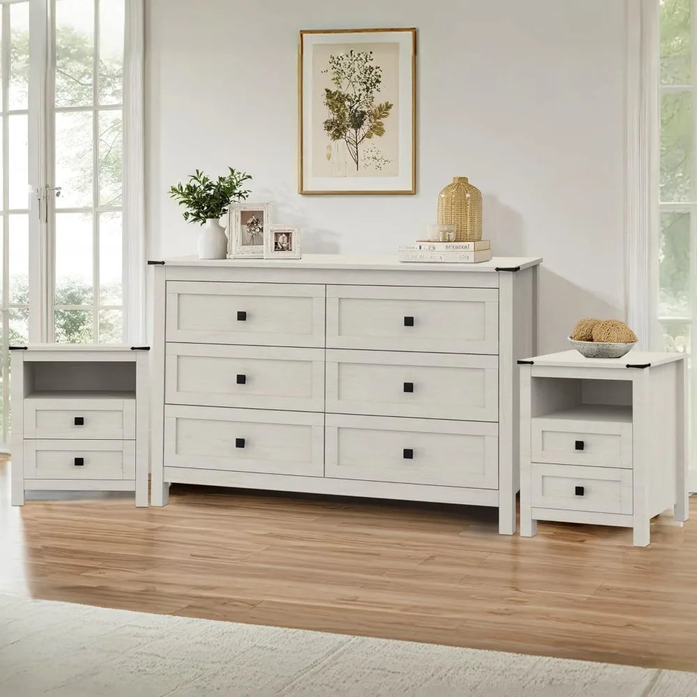 RBXC Farmhouse Bedroom Set Three Piece With Dresser And Nightstands