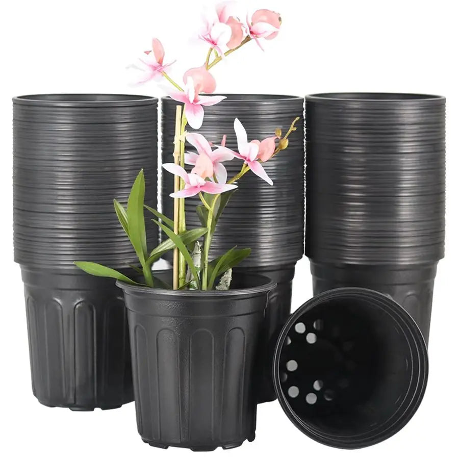 100Pack 1 Gallon Flexible Flower Plant Nursery Pots, Plastic Plant Pots with Drainage Holes,Garden Flower Pots for Succulents, S