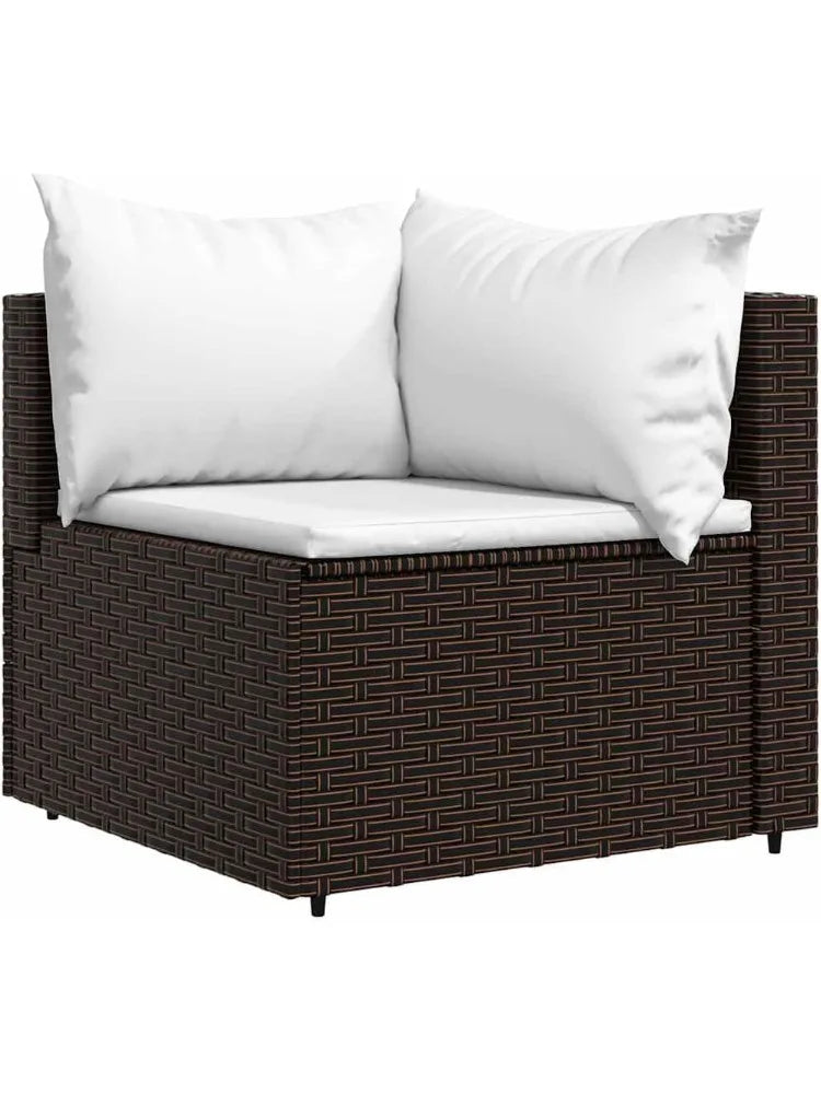 3 Piece Patio Lounge Set with Cushions Brown Poly Rattan Outdoor Sectional Outdoor Furniture for Lawn Deck