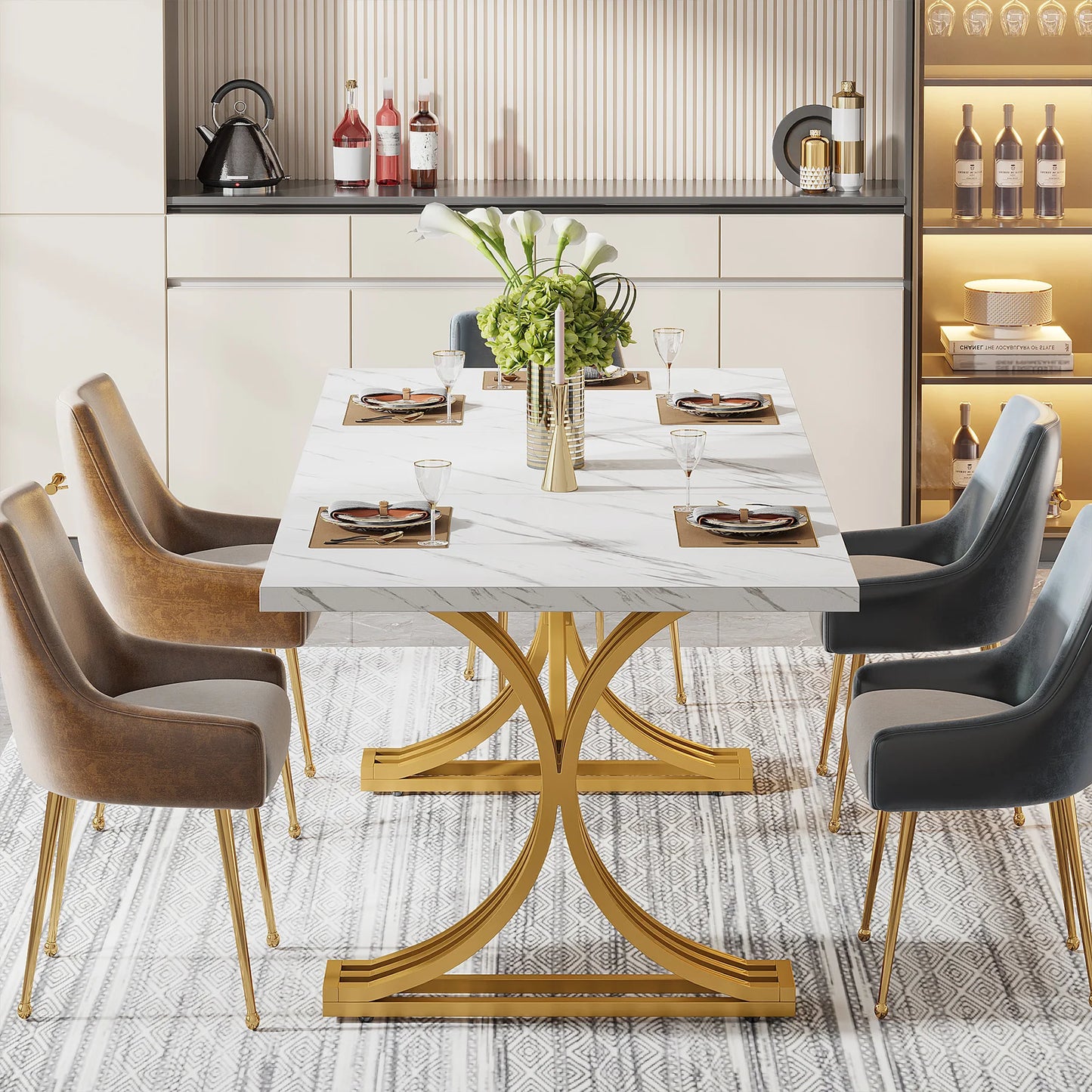 Tribesigns Dining Table For 4 To 6 Modern Faux Marble