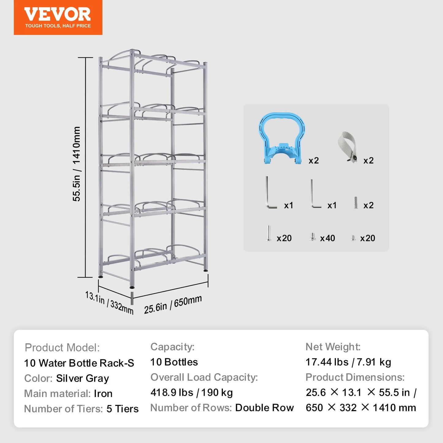SucceBuy 3/4/5 Tiers Water Jug Holder Iron Water Bottle Holder Double/Single Row Easy Installation for Kitchen Office Livingroom