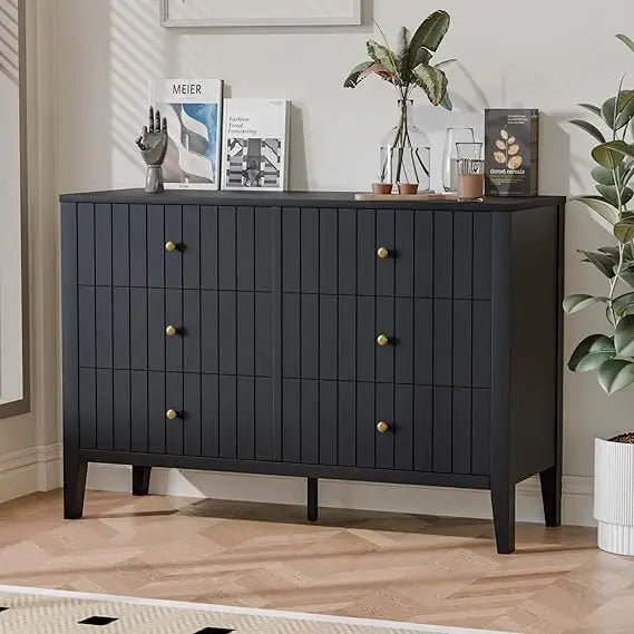 Modern Fluted 6 Drawer Chest For Bedroom And Living Room
