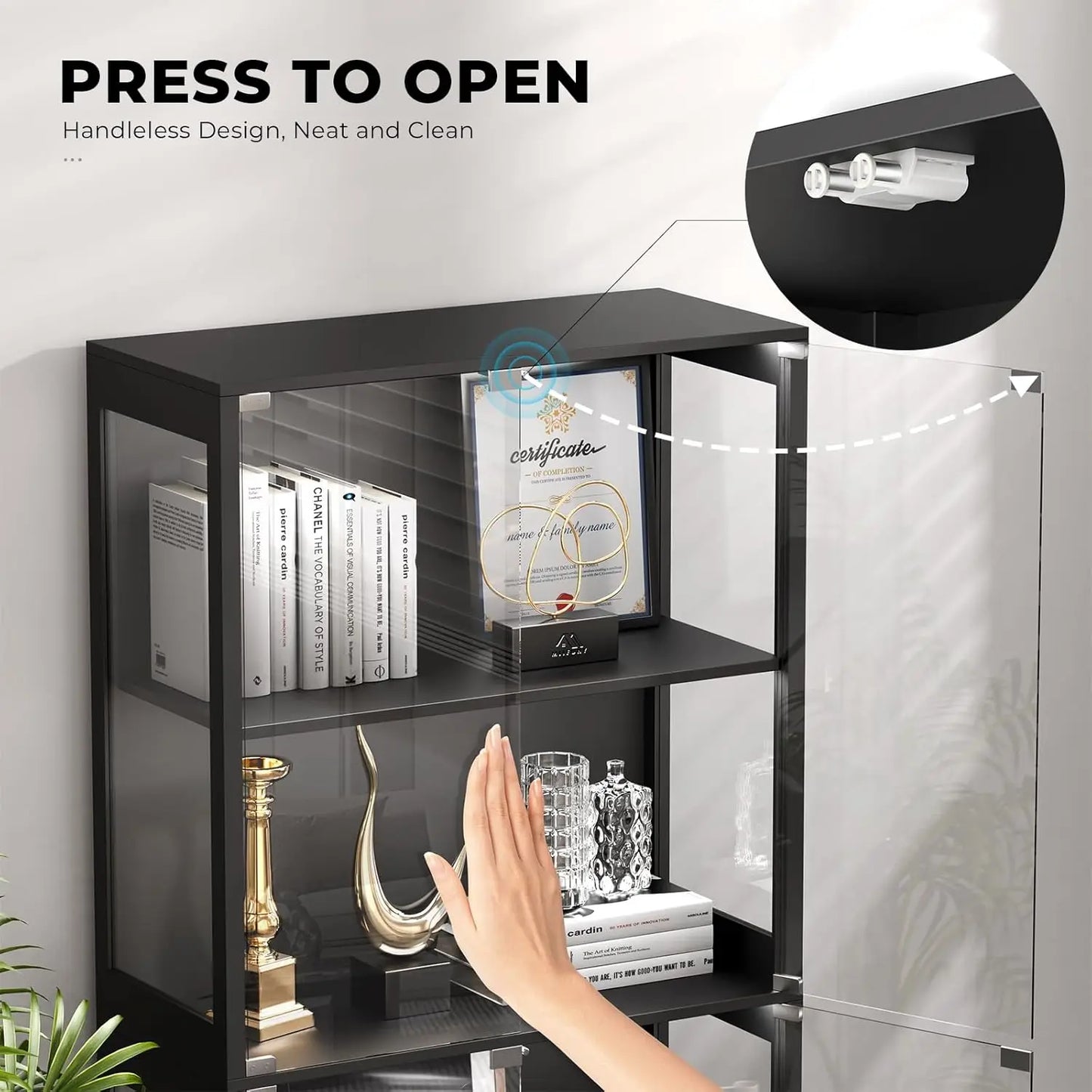 XMSJH Display Cabinet With Glass Doors 4 Tier Curio