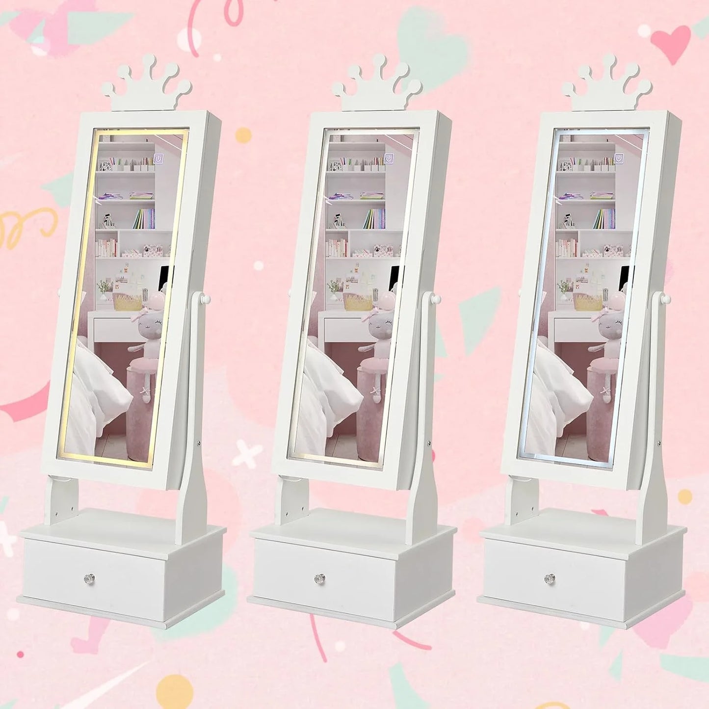 HiMISS Jewelry Cabinet With Full Length Mirror LED Light