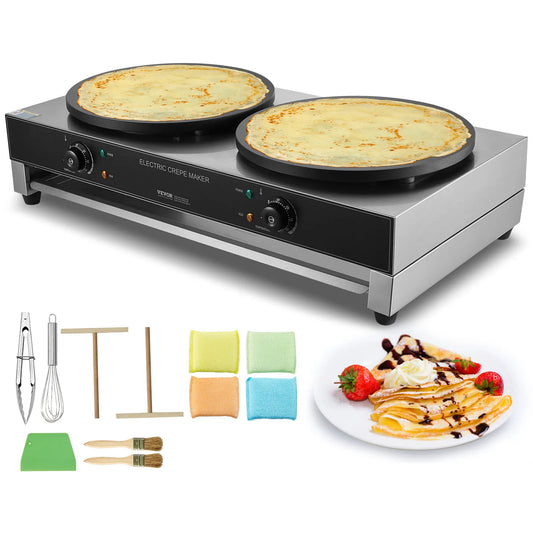 SucceBuy Double Head Electric Crepe Maker Commercial Griddle 3400W
