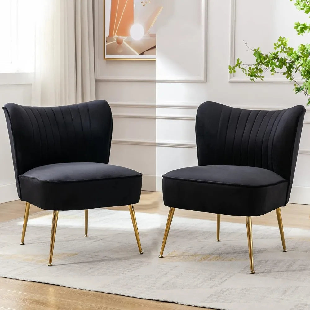 Modern Velvet Wingback Chair Set Of 2 With Gold Legs