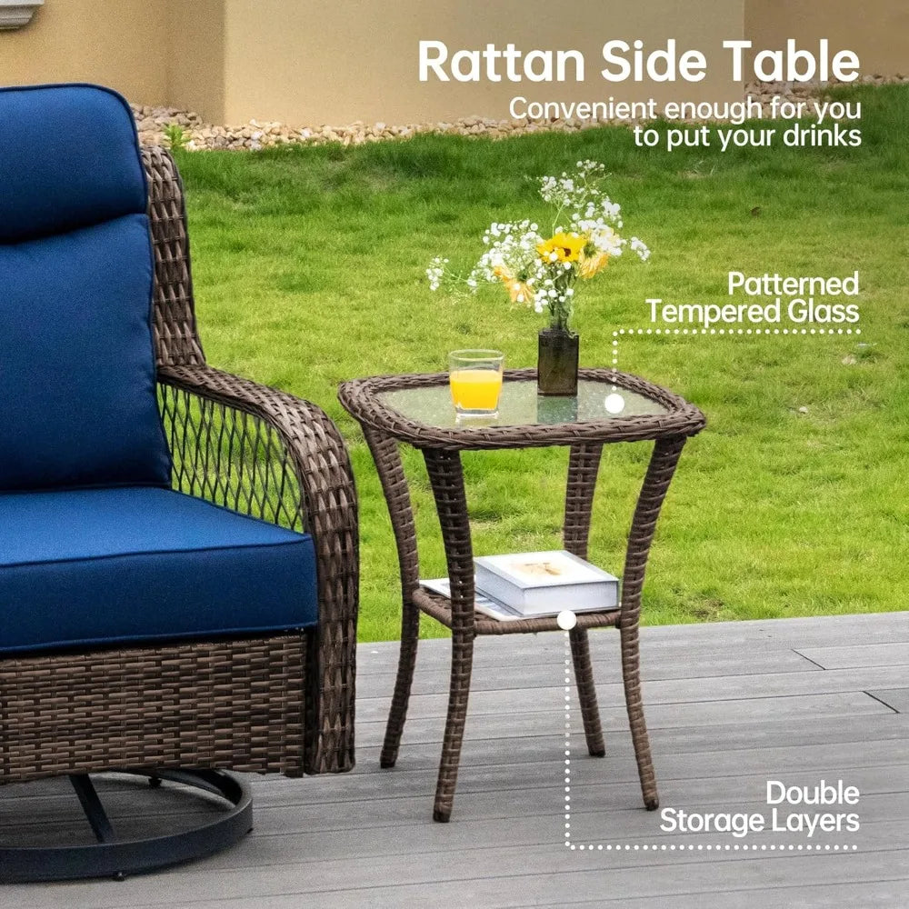 MKDK 3 Piece Wicker Swivel Chair Patio Set with Table