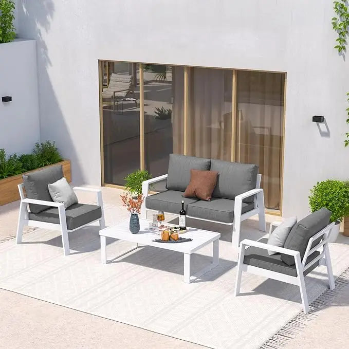 Aluminum Outdoor Patio Furniture 4 Piece Sectional Set Coffee Table
