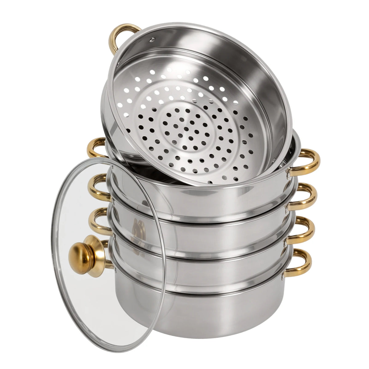 Bymaocar Five Tier Stainless Steel Steamer Pot With Viewing Lid