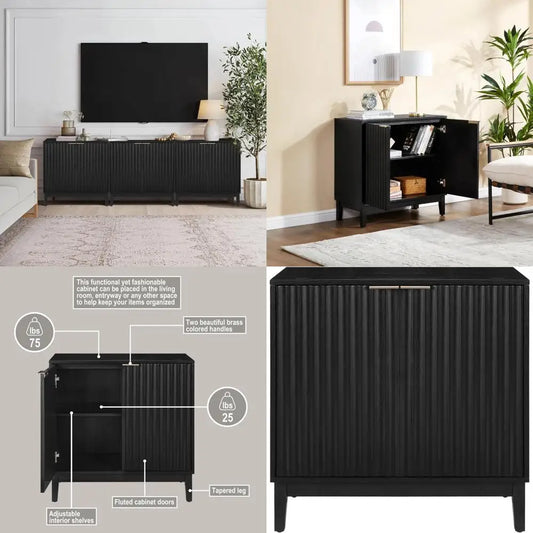 Contemporary Fluted Accent Cabinet with Doors and Adjustable Shelves, Wooden Coffee Bar Table for Living, Dining, and Kitchen Sp