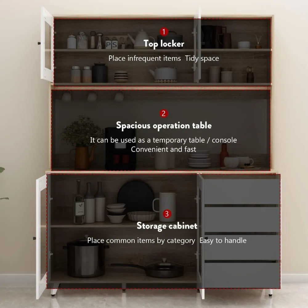 Kitchen Hutch Cabinet With Glass Doors And Microwave Shelf