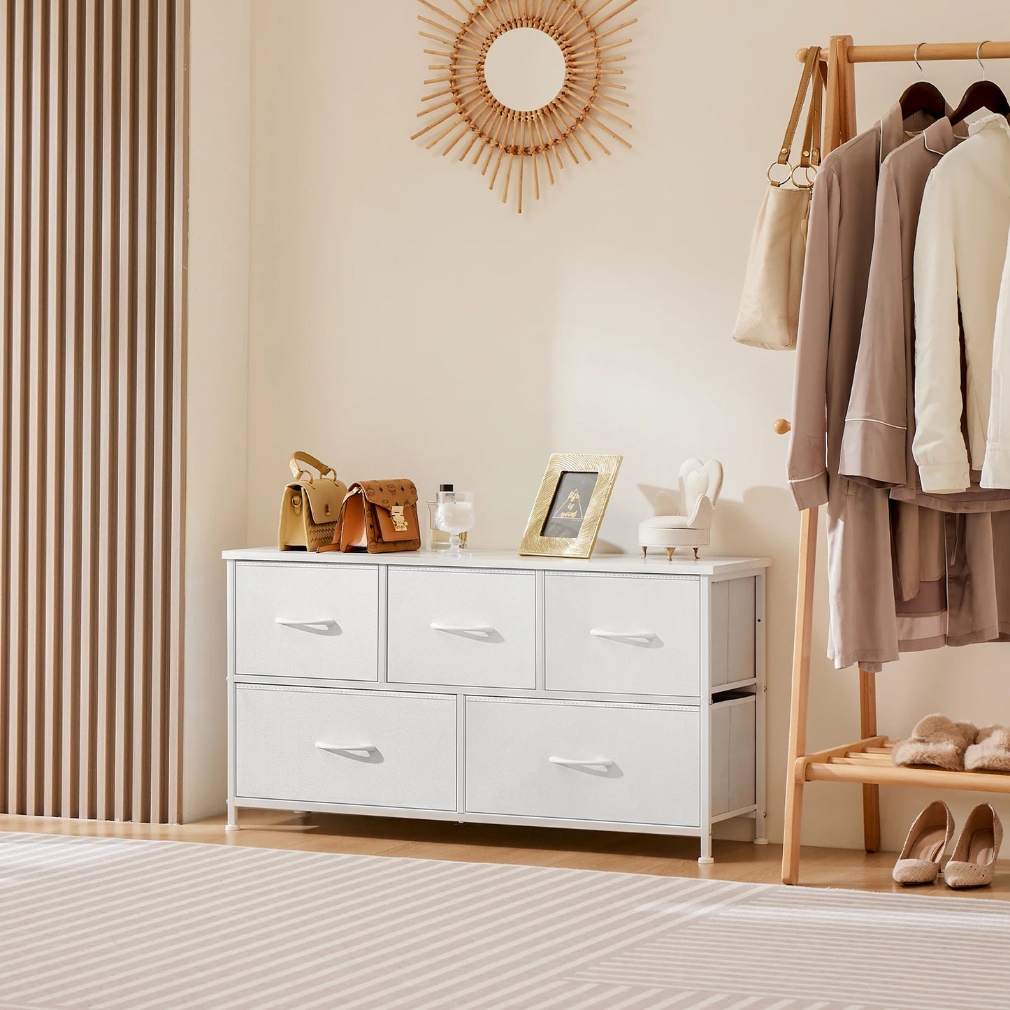 JHK Bedroom Wardrobe Chest With Fabric Drawers Storage Cabinet