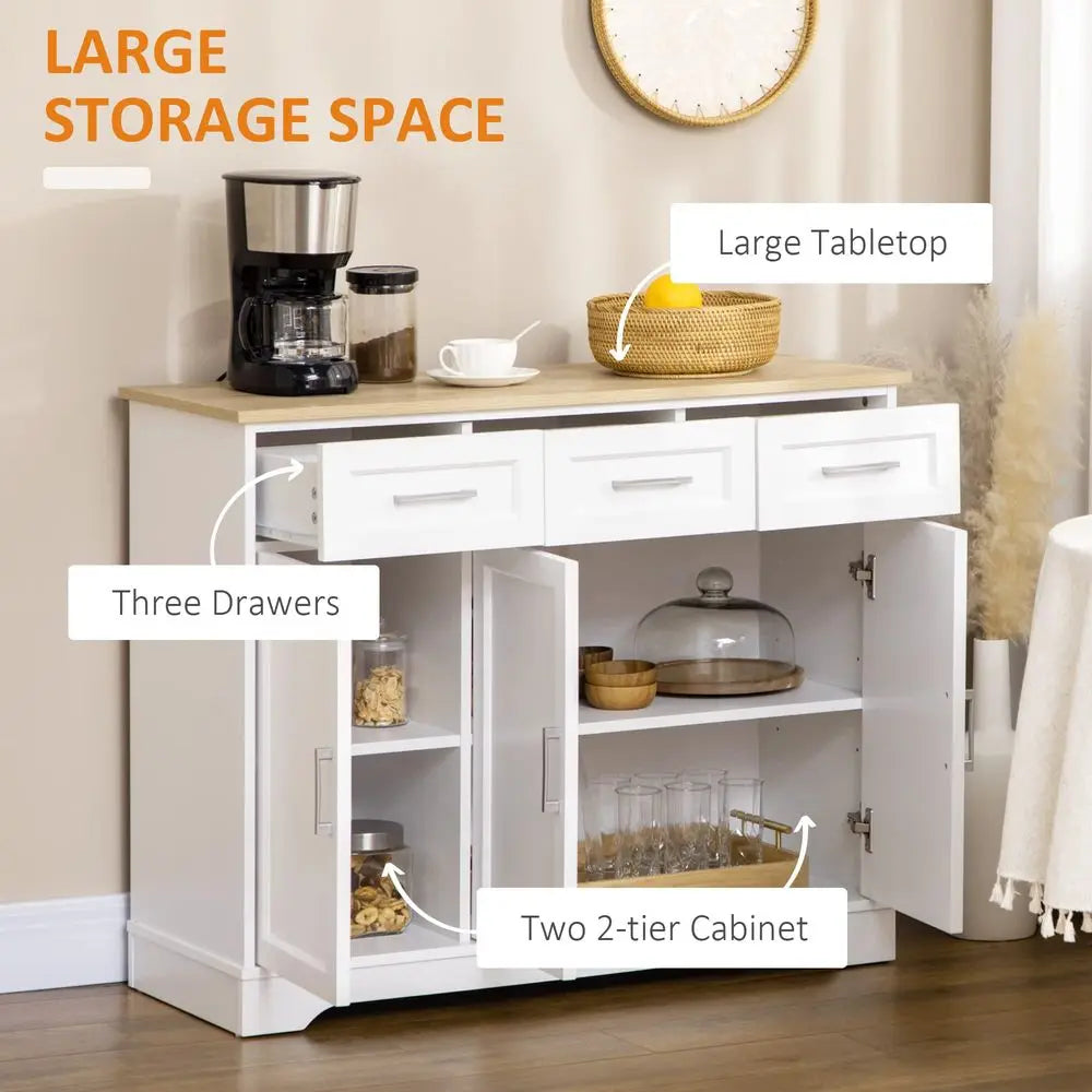 Sideboard Buffet Cabinet With 3 Storage Drawers And Adjustable Shelf For Living Room