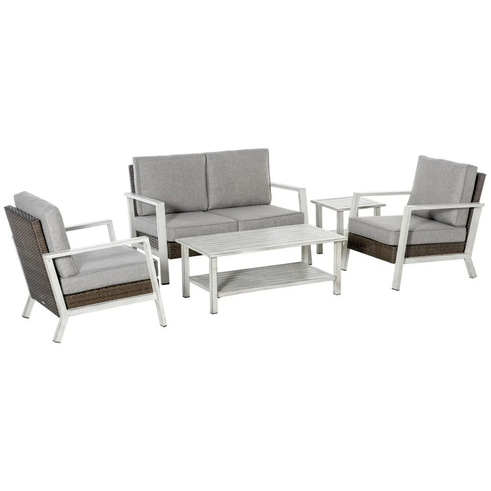 Outdoor Wicker Patio Furniture Set With Table And Cushioned Seats