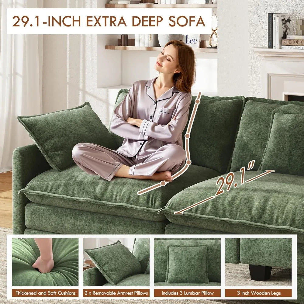 U Shape Modular Sectional Chenille Sofa With Two Movable Ottomans
