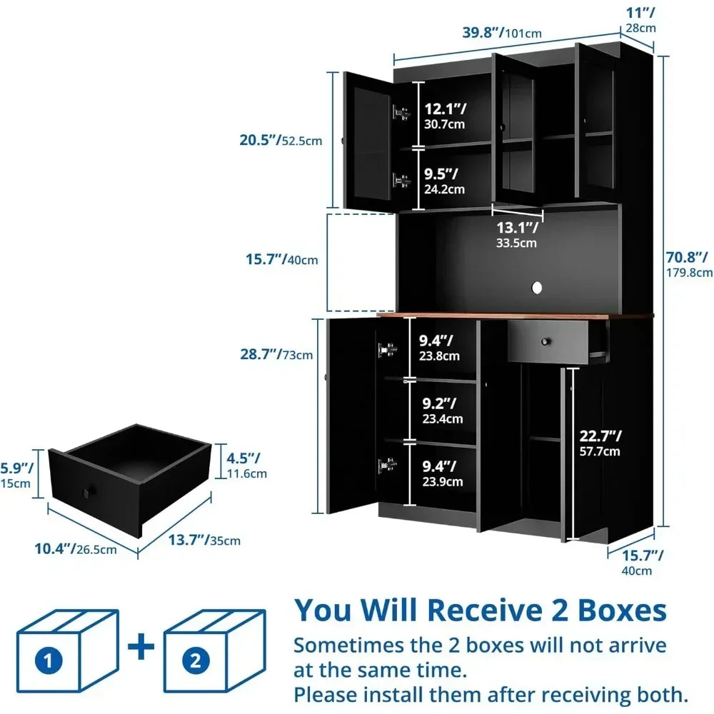 GUANGBAI Tall Kitchen Pantry Cabinet With Microwave Shelf