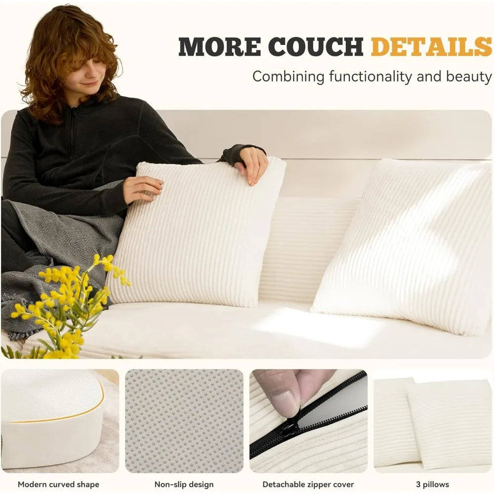 RBXC Modern Cloud Curved Upholstered Corduroy Sectional Sofa