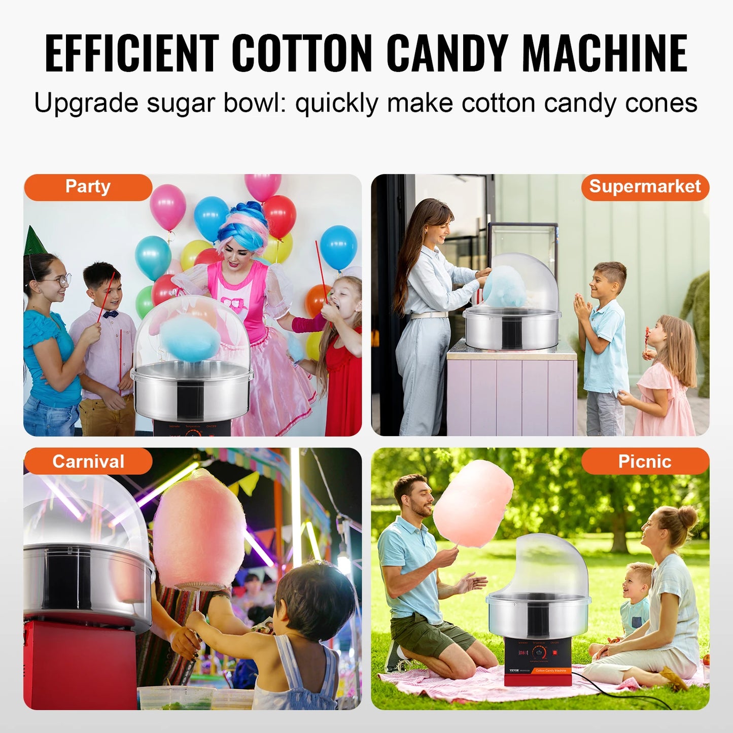 SucceBuy Electric Cotton Candy Machine Stainless Steel Bowl Sugar Scoop