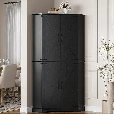 Corner Cabinet, 72" Kitchen Pantry Cabinet, 6-Tier Freestanding Farmhouse Pantry with 4 Adjustable Shelves, 240°Swivel Doors, 2