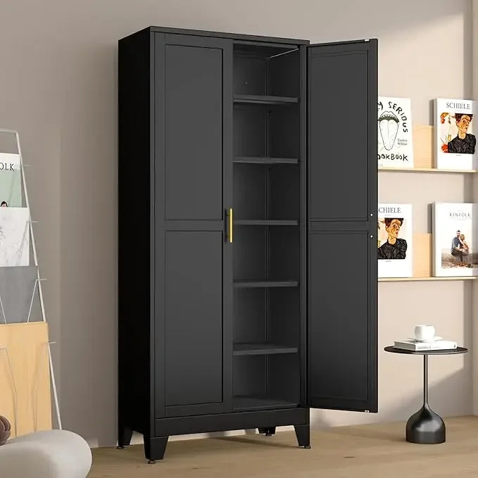 Metal Pantry Cabinet With 2 Doors And 5 Adjustable Shelves