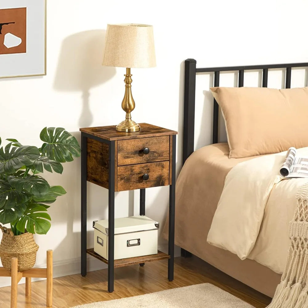 Drawer Nightstand With 2 Drawers And Storage Shelf Modern