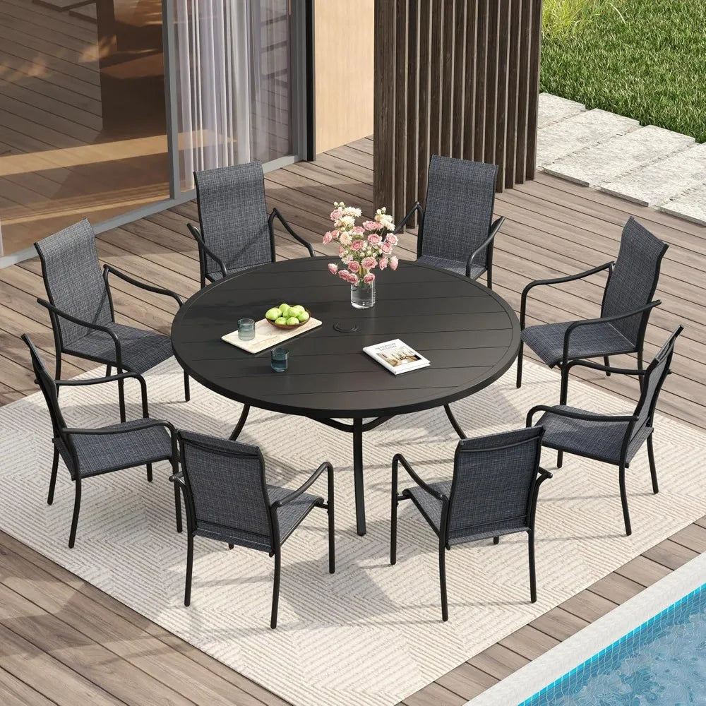 Outdoor All Weather Metal Round Patio Table With Umbrella Hole