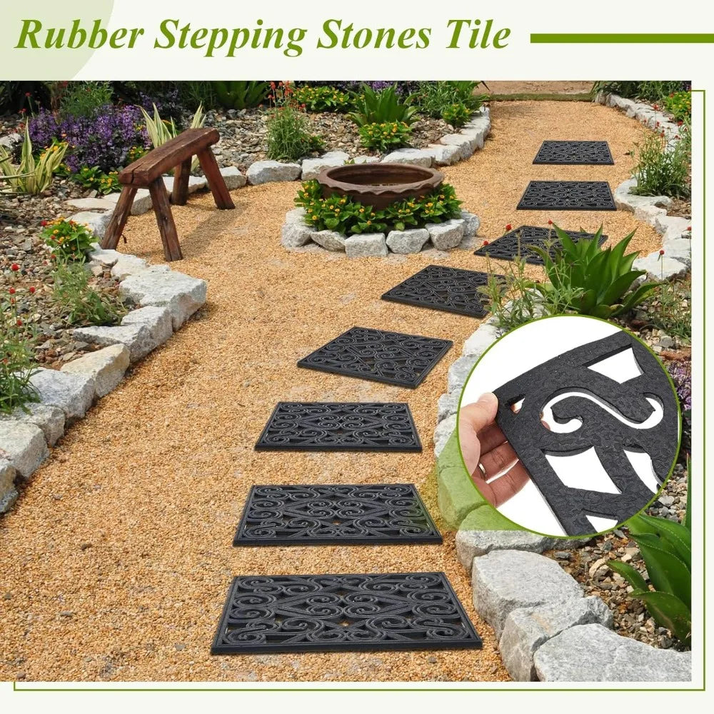pangda 8 pcs 15x15 rubber stepping stone tiles outdoor heavy duty garden walkway pathway mats rubber pavers decorative retro exq