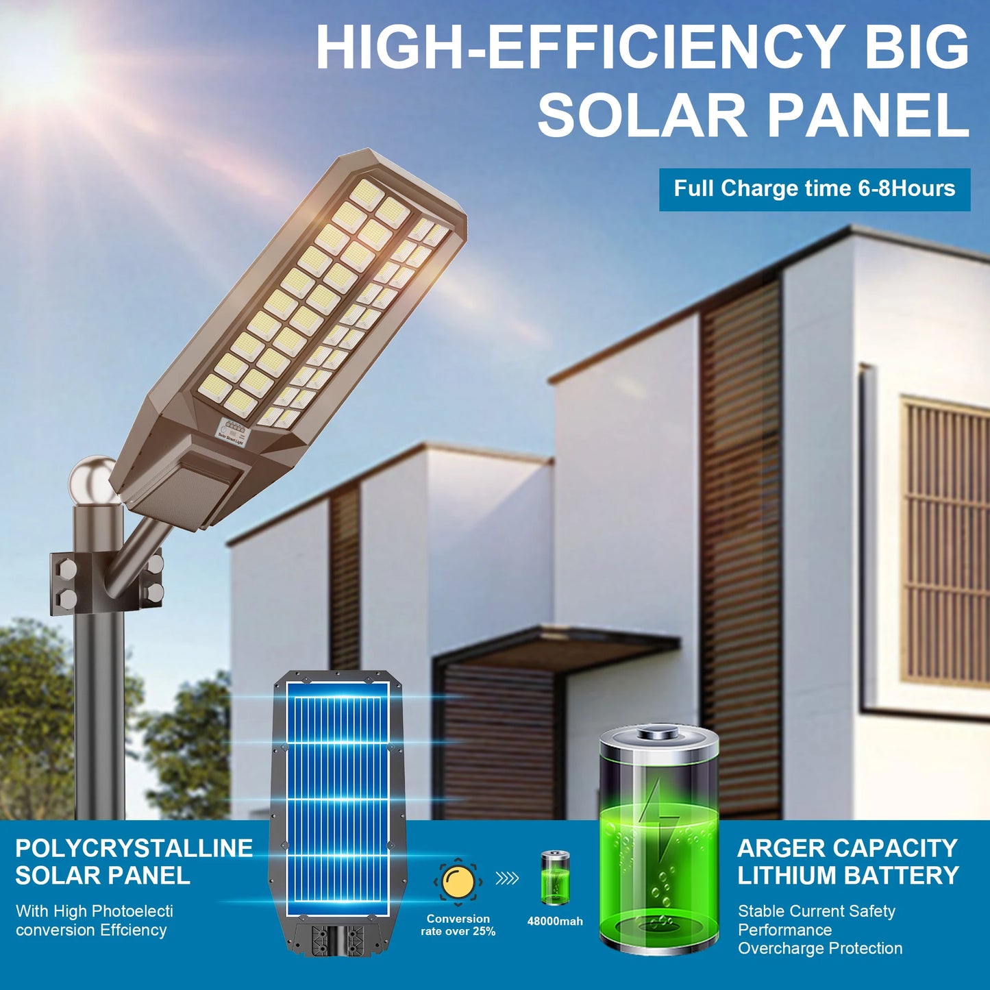8000W Solar Street Light With Motion Sensor IP65 LED