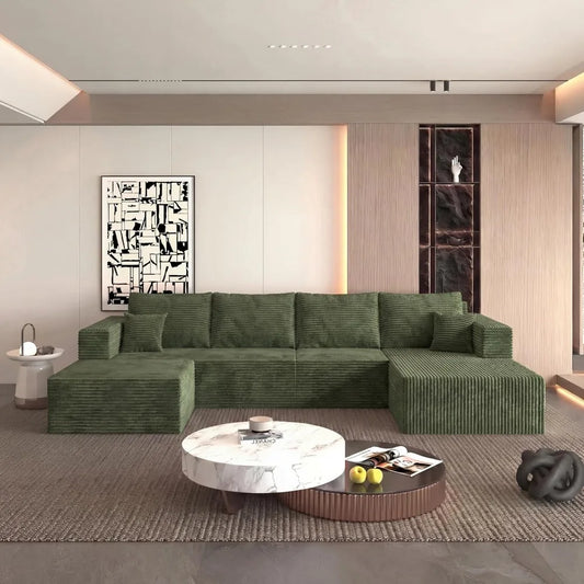 XIAOLANG Modern U Shaped Corduroy Sectional Sofa With Plush Comfort