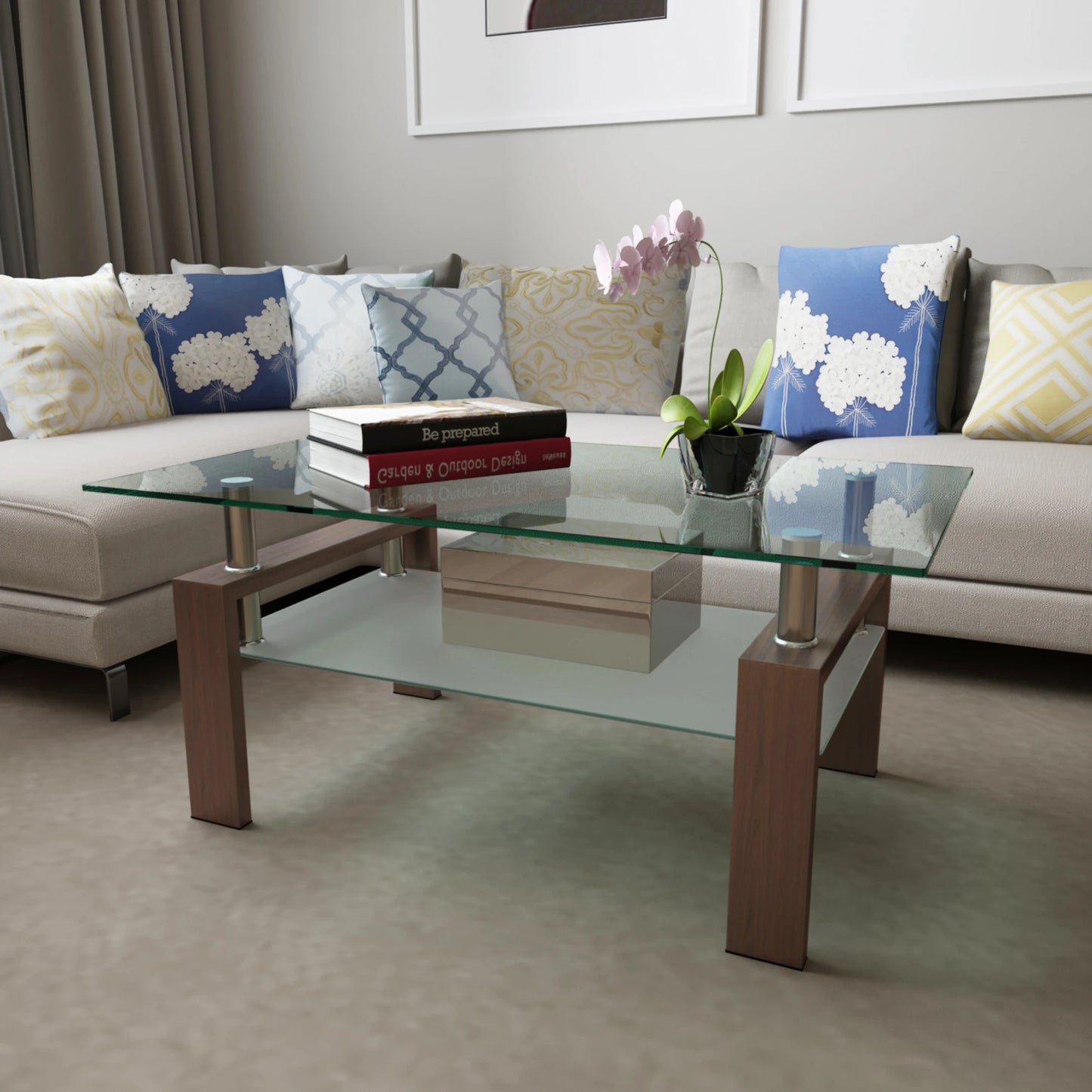 Rectangle Glass Coffee Table Modern Minimalist Living Room Furniture