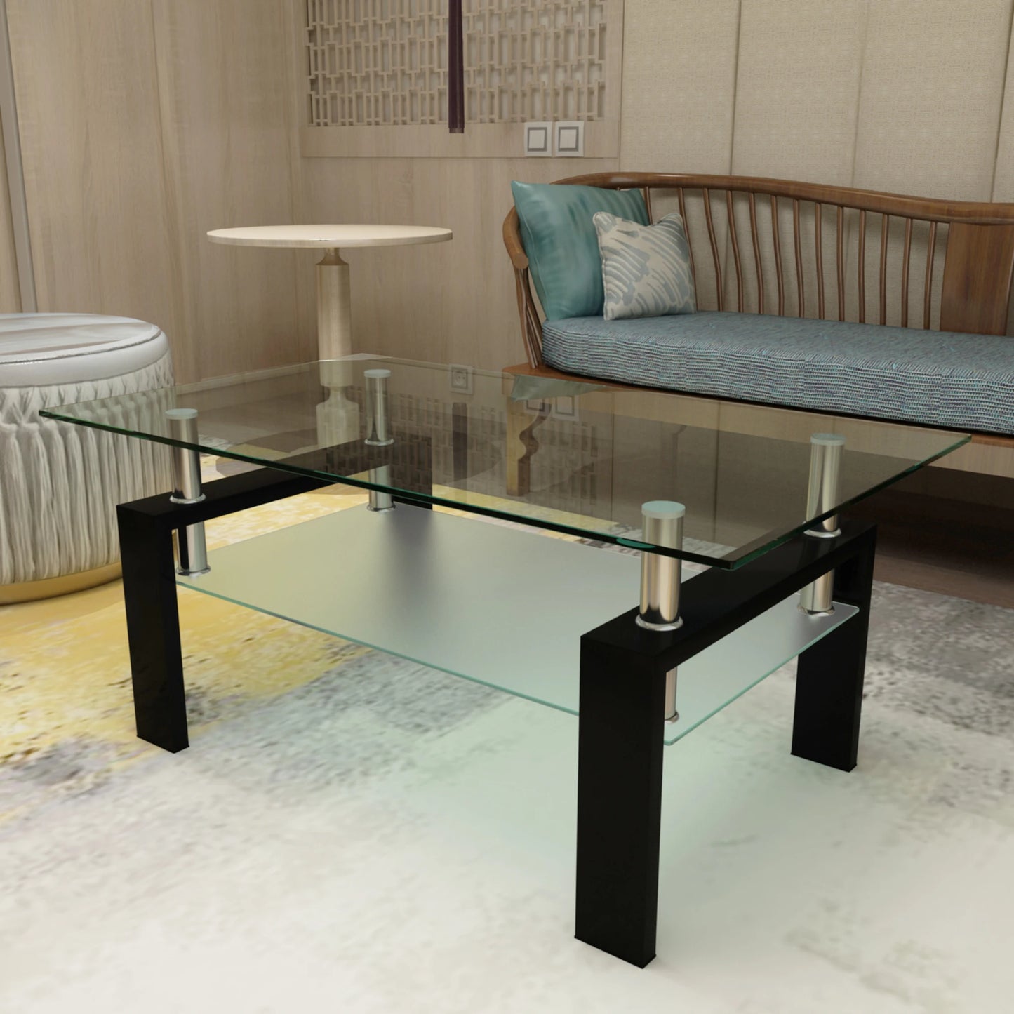 Rectangle Glass Coffee Table Modern Minimalist Living Room Furniture