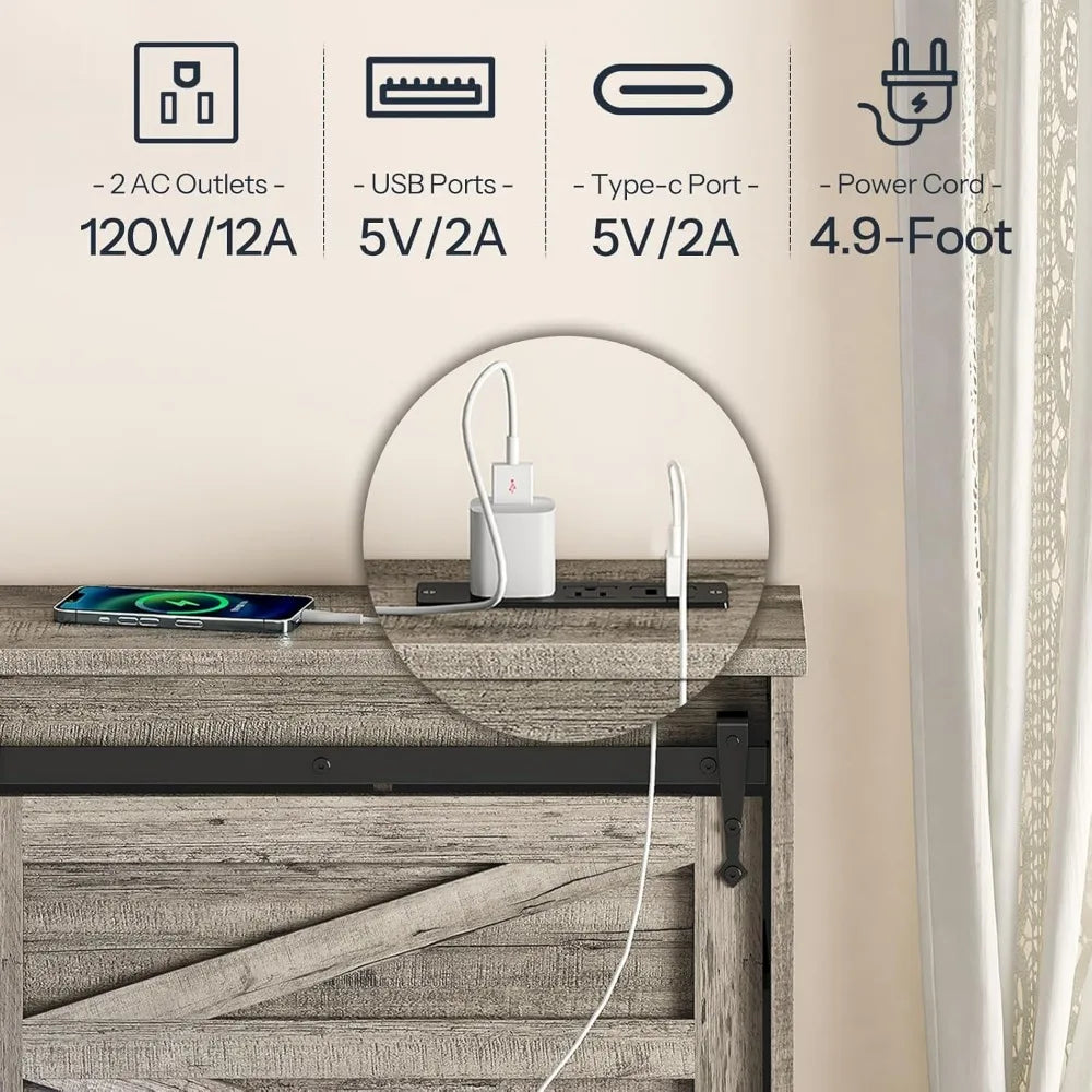 HOOBRO Queen Headboard with Storage Shelf, Farmhouse Queen Headboard Only with Charging Station & LED Lights, Bookcase Headboard