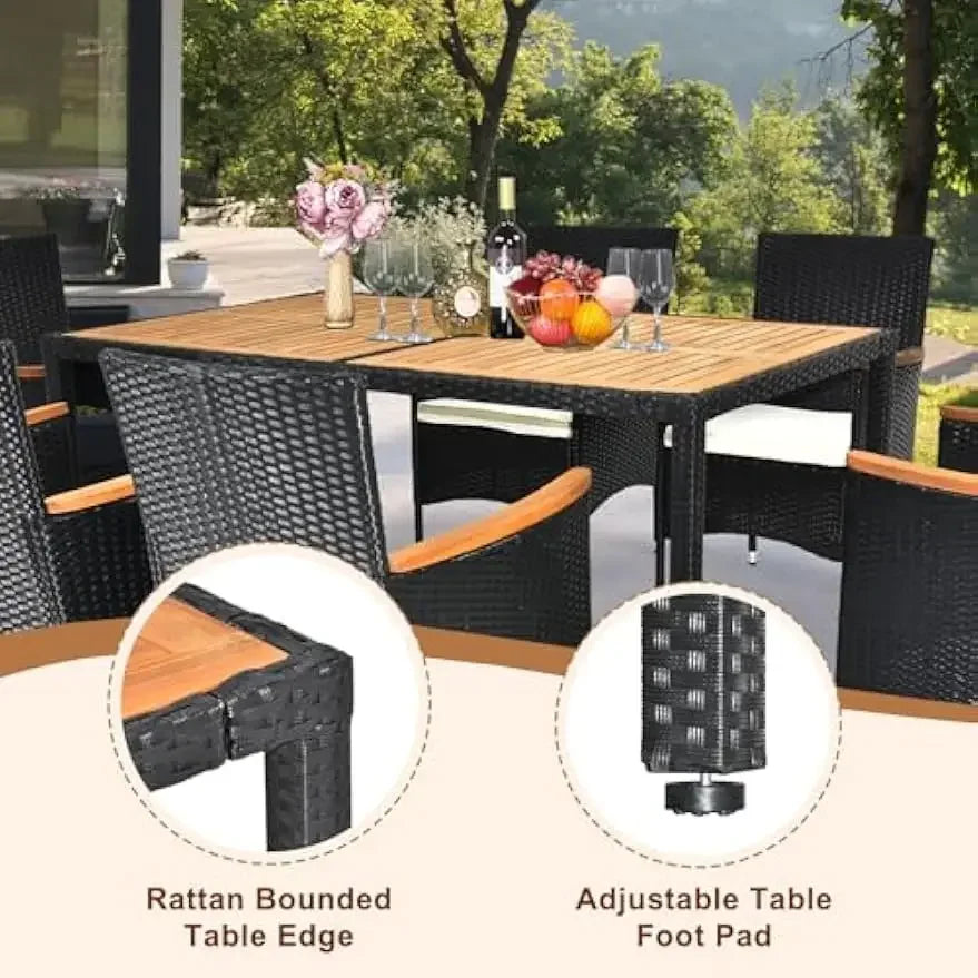 XMSJhignconcerned 7 Piece Patio Dining Set Wicker Table
