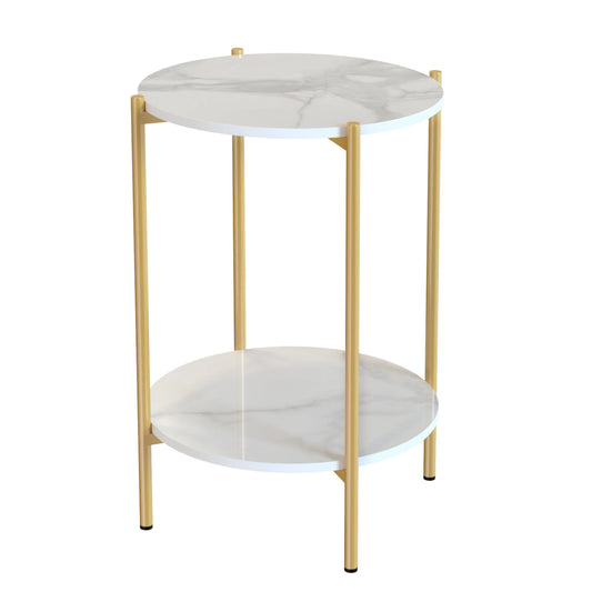 LUVODI 2 Tier Round Coffee End Tables With Storage Shelf