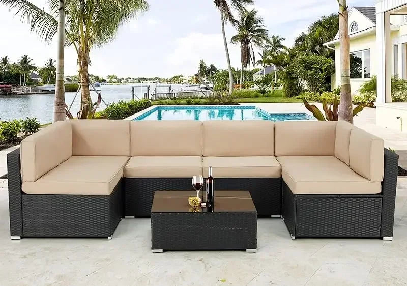 Yujingxi 7 Piece Patio Rattan Wicker Outdoor Sectional Set