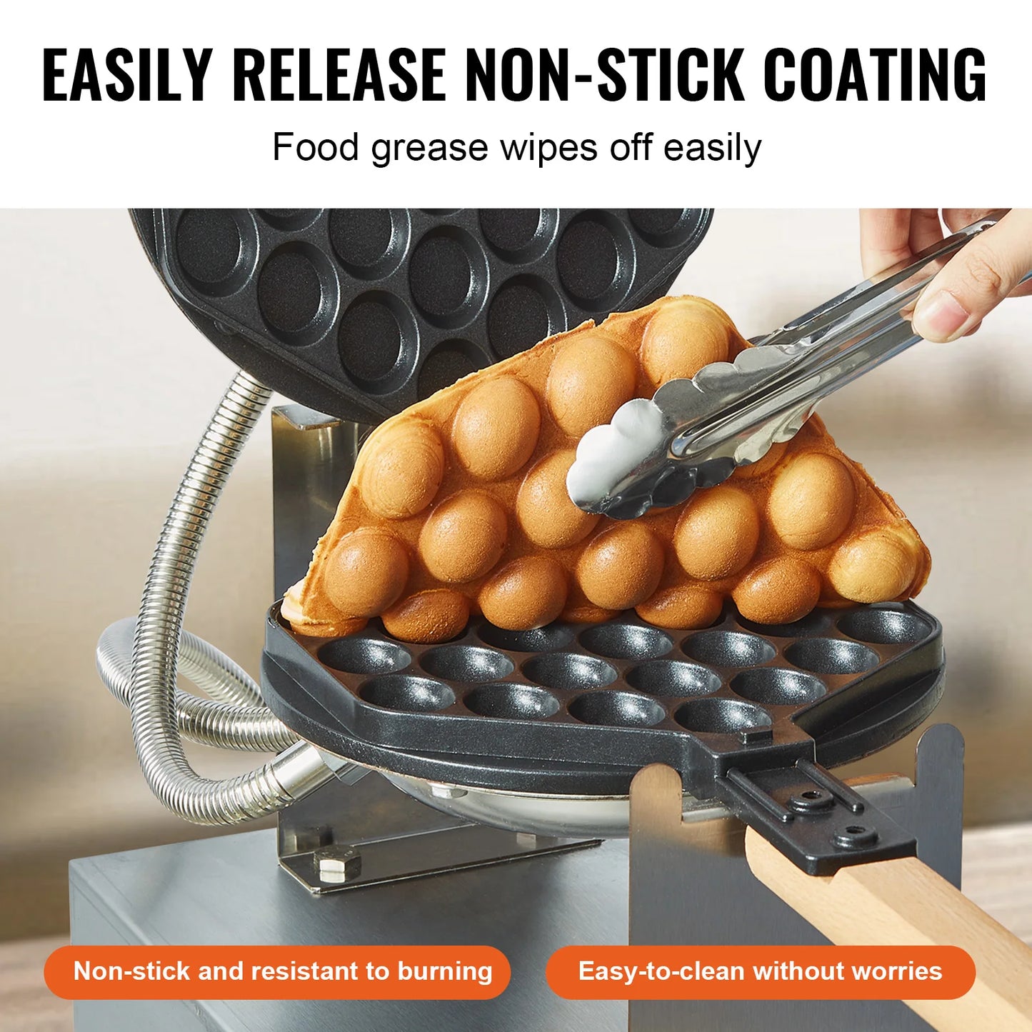 VEVOR Bubble Waffle Maker Commercial 180 Rotatable Nonstick 2 Pans