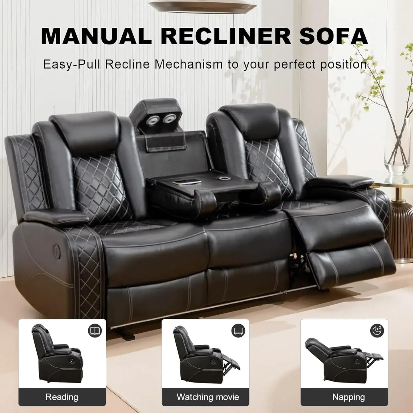 Electric Recliner Sectional Sofa Set With LED Light Wireless Charging