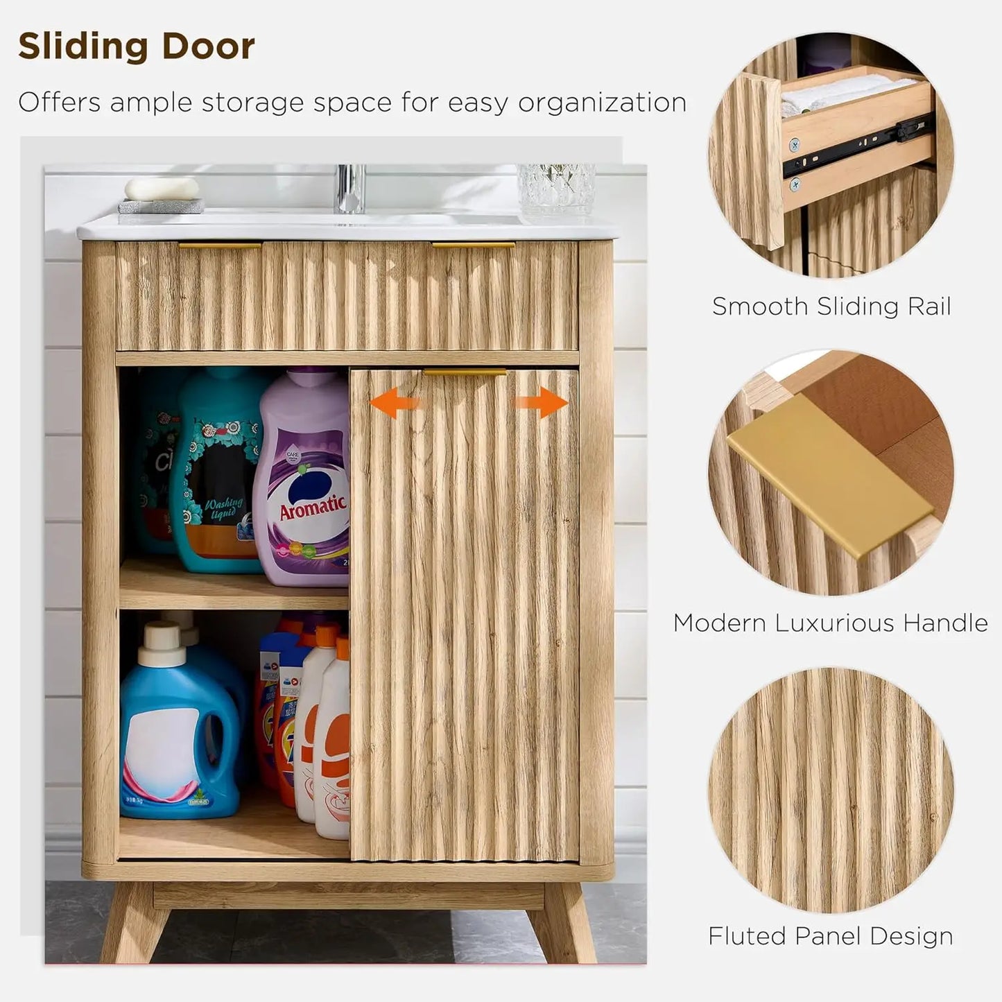 XMSJHignconcerned Fluted Bathroom Vanity With Ceramic Sink