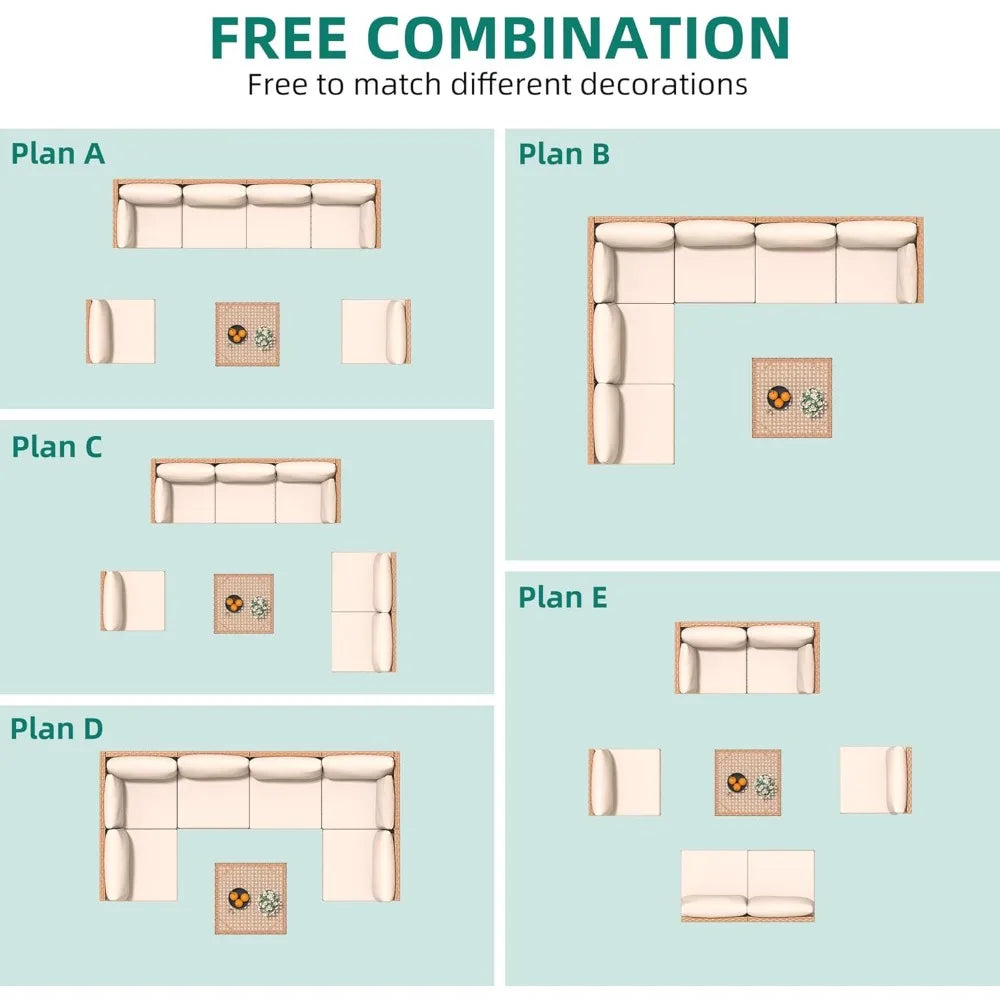 7 Piece Patio Furniture Set All Weather PE Wicker Outdoor Conversation Set Beige Modern Assembly Required Poolside