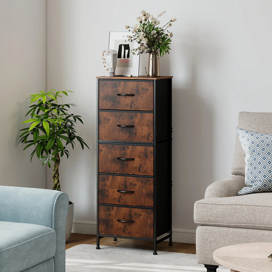 JHK Bedroom Dresser With Five Fabric Drawers Nightstand And Wardrobe