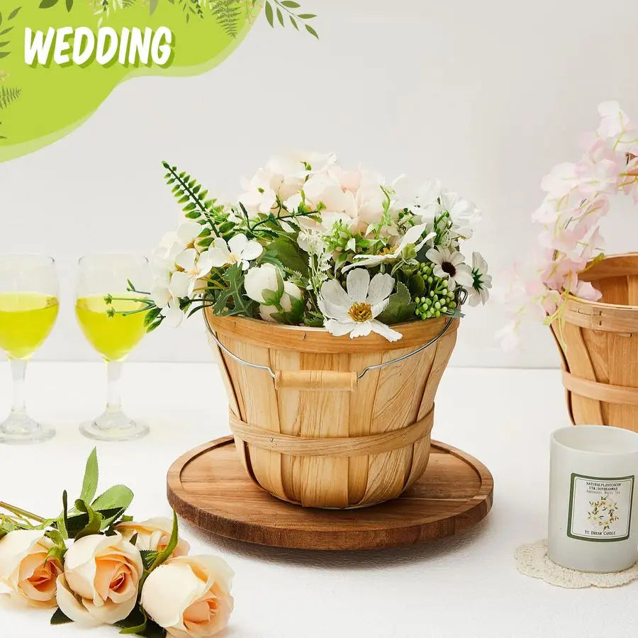 XMSJ Round Wooden Apple Baskets With Handles 10 Pack