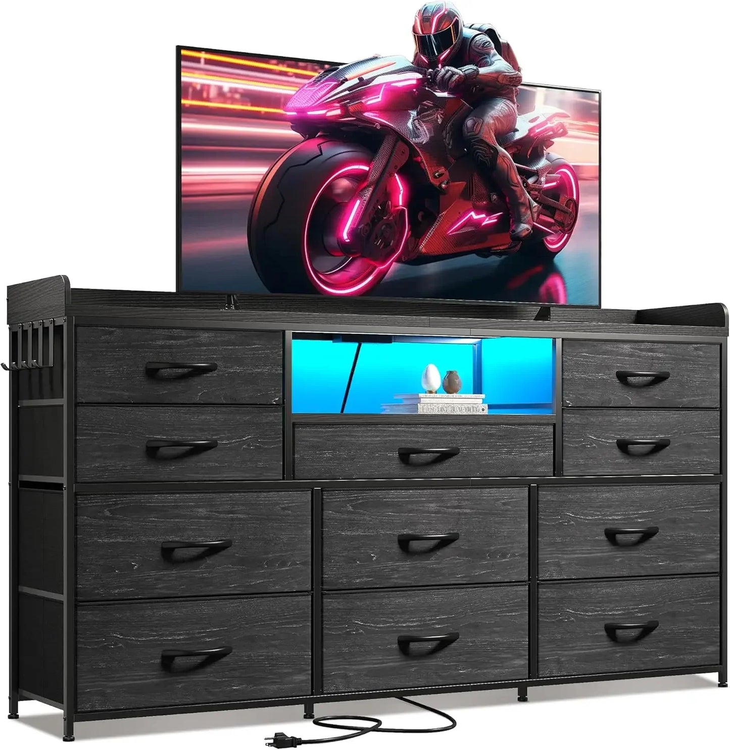 XMSJ Dresser With 11 Drawers And LED TV Stand Shelves